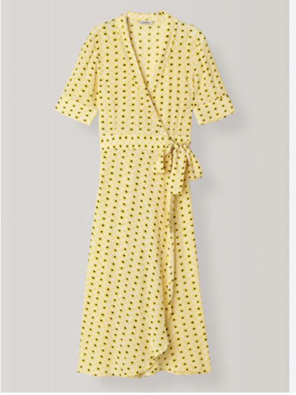 GANNI Sunflower Yellow Floral Wrap Dress sz 40